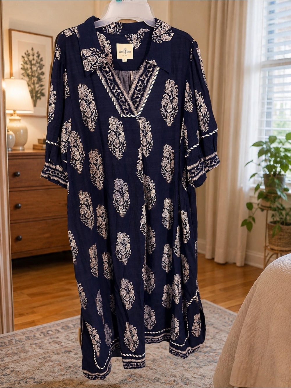 Umgee Navy and Ivory Printed Boho Caftan